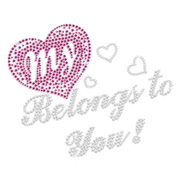 Iron on Bright Heart with Letterings Rhinestone & Rhinestud Motif